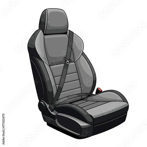 Car Seat with Safety Belt Automotive Interior Protection Vector Illustration
