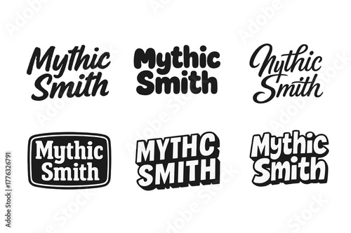 Mythic Smith Lettering Styles. Mythic Smith. Set lettering. harmonious lettering variations of the same emblematic concept (Grunge textured brush lettering,