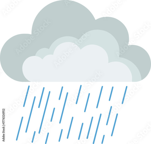 A minimalist vector illustration of a light grey cloud with blue rain streaks falling from it, depicting a simple rainy weather condition.