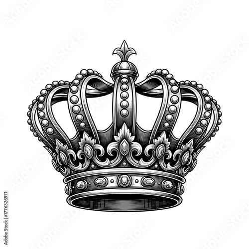 Ornate Royal Crown Vintage Engraving Decorative King Queen Diadem Vector Illustration