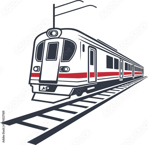Urban metro train illustration, sleek city rail public transit