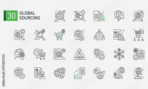 Global Sourcing Icon Set Explore Diverse Procurement Strategies for International Trade