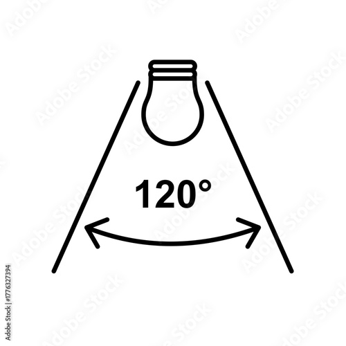 light range spreading angle icon,led,light bulb 120 degrees surface stroke