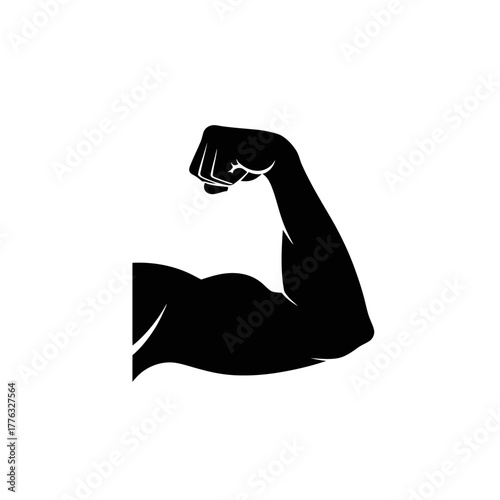 Flexed Arm Muscle Strength Silhouette Fitness Bicep Icon Vector Illustration
