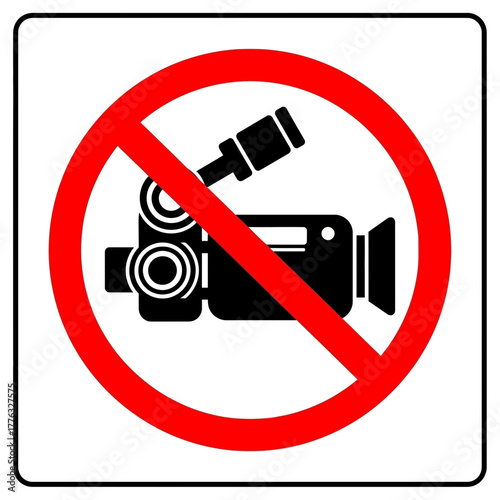 No Video Recording Sign Icon – Prohibited Camera Symbol Warning Vector Illustration