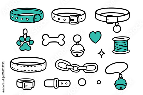 Creative Dog Collar Designs. Dog collar designs. Hand-drawn doodle illustration dog collar designs [leather collar (accented), studded strap (accented),