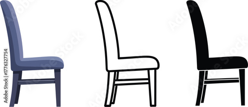 Chair illustration set dining chair side view seat furniture