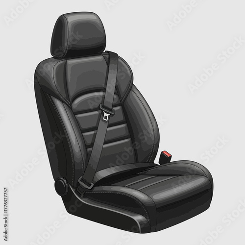 Car Seat with Safety Belt Automotive Interior Protection Vector Illustration