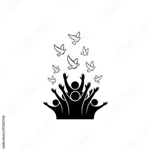 People releasing doves icon for world peace day celebration