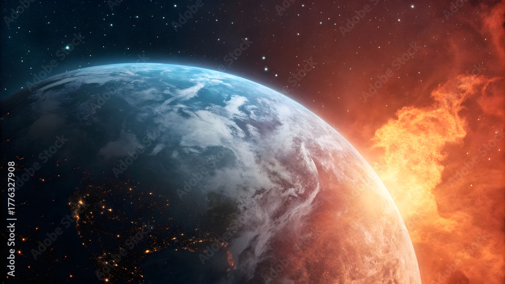 Fototapeta premium Climate Dichotomy Globe: Ice and Fire