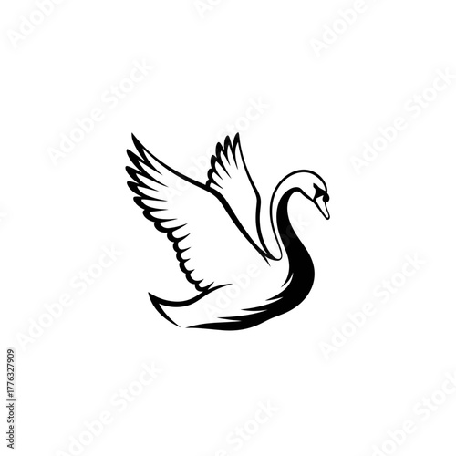 Black Swan Icon Elegant Bird Silhouette Wildlife Vector Illustration