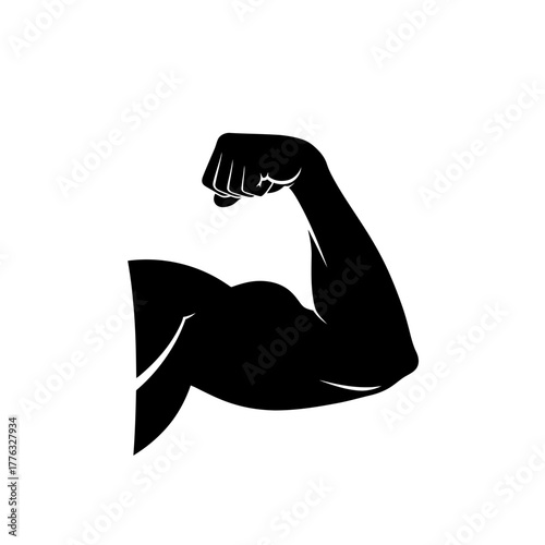 Flexed Arm Muscle Strength Silhouette Fitness Bicep Icon Vector Illustration