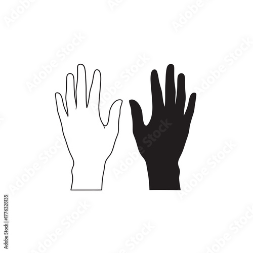 Open Hand Silhouette Icon Set – Black and White Raised Palm Vector Illustration