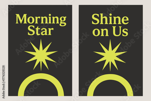 Morning Star Banners. Morning Star. Two vertical A6 banners with safe margins, centered composition, no elements touching edges, geometric, charcoal and neon