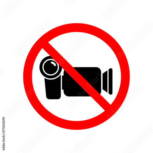No Video Recording Sign Icon – Prohibited Camera Symbol Warning Vector Illustration