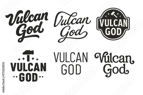 Vulcan Lettering Grid. Vulcan God. Set lettering. harmonious lettering variations of the same emblematic concept, each with different artistic interpretation