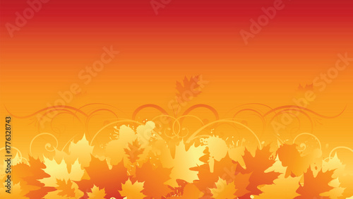 Vibrant autumn leaves and warm orange gradient background with subtle decorative elements