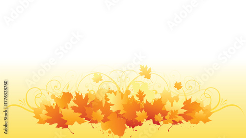 A vibrant burst of autumn leaves against a soft yellow gradient background