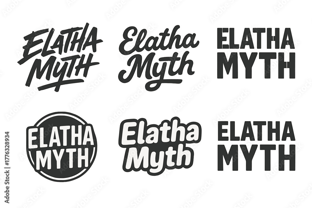 Fototapeta premium Diverse Lettering Styles. Elatha Myth. Set lettering. harmonious lettering variations of the same emblematic concept, each with different artistic