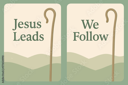 Shepherd's Path Banners. Shepherd?s Way. Two vertical A6 banners with safe margins, centered composition, no elements touching edges, pastel, sage and cream,