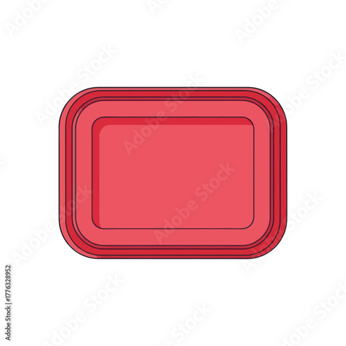 Red rectangular plastic food container lid with rounded corners, top view vector illustration.