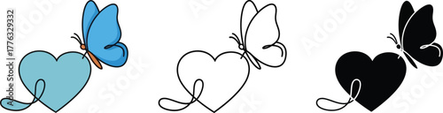 Butterfly heart vector icon illustration love and romance art