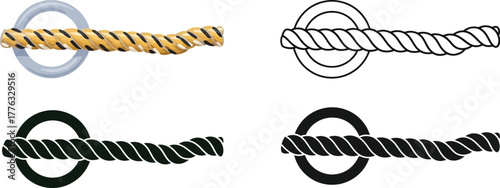 Rope vector illustration of nautical rope with ring and knot