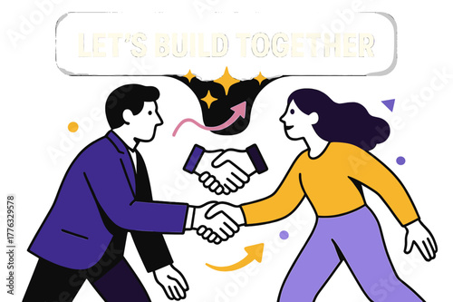 Build Together Pitch. Pitch Deck ? Call to Action. Final slide glows with bold headline ?Let?s Build Together.? Minimal handshake icon bridges investor and