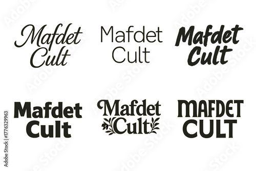 Mafdet Lettering Variations. Mafdet Cult. Set lettering. harmonious lettering variations of the same emblematic concept, each with different artistic