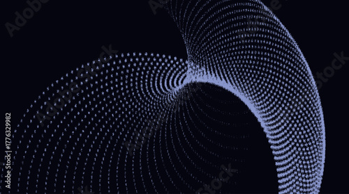 Particle flow, hypnotic lavender dot arc, Fibonacci spiral in grainy harmony.