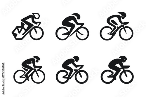 Cycling Logo Variations. Road cycling. Set Logo of Road cycling: speed cyclist with aerodynamic form. harmonious logo variations of the same emblematic