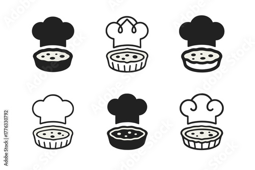 French Cuisine Logos. French cuisine. Set Logo of French cuisine: chef hat with quiche outline. harmonious logo variations of the same emblematic concept, each