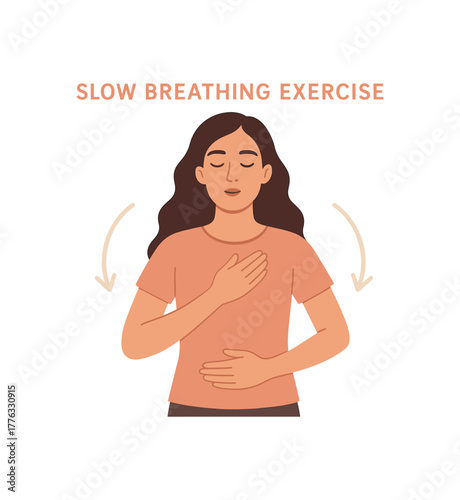 slow breathing exercise mental relaxation and self awareness no outline flat vector illustration style isolated on white background soft light colors