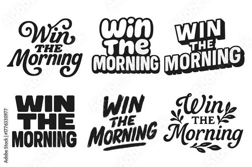 Morning Lettering Variations. Win the morning. Set lettering. harmonious lettering variations of the same emblematic concept, each with different artistic