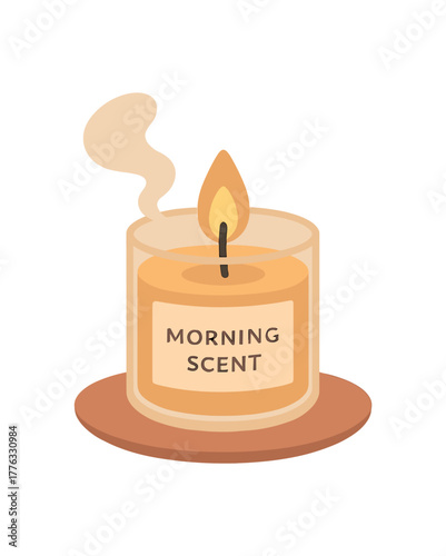 morning scent candle burning softly cozy calm ritual no outline flat vector illustration style isolated on white background gentle hues
