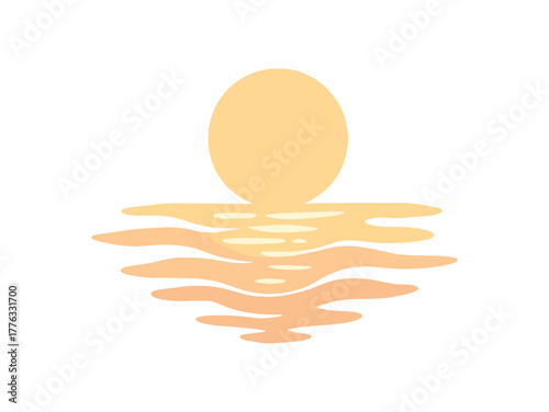 morning sunlight reflection on gentle waves meditative focus no outline flat vector illustration style isolated on white background light warm tones