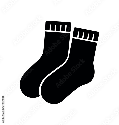 pair of cozy socks flat black solid vector illustration isolated on white background