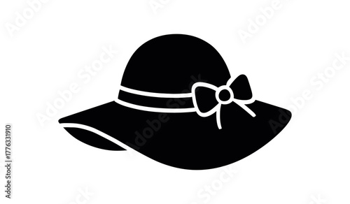 summer sun hat flat black solid vector illustration isolated on white background