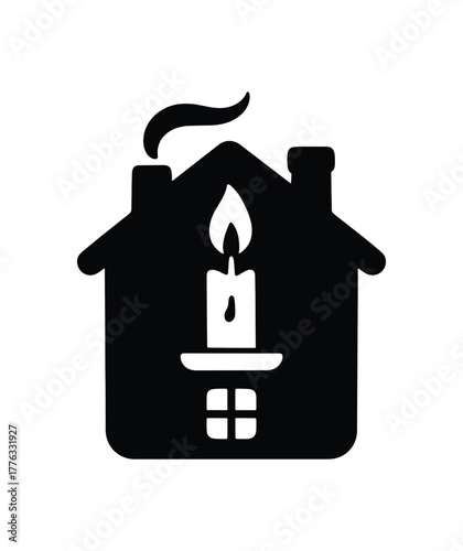 cozy home candle flat black solid vector illustration isolated on white background
