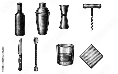 Vintage barware collection with classic cocktail tools for mixology enthusiasts