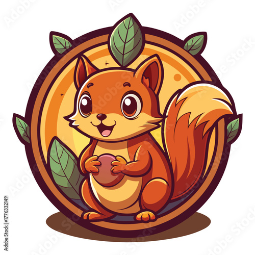 Playful Foraging Squirrel Emblem for Brand Mascot