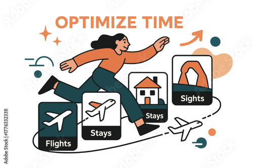 AI Travel Planning. AI Assistants ? Trip Planner. Cards for flights, stays, and sights snap into a smooth itinerary line; a tiny plane follows the path.