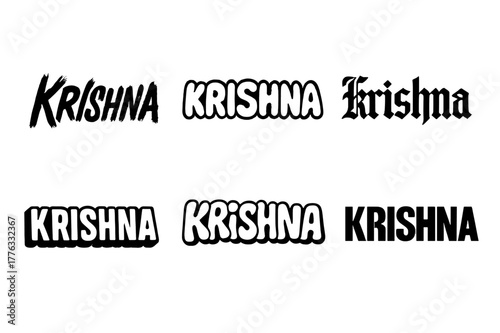 Krishna Lettering Variations. Krishna Deity. Set lettering. harmonious lettering variations of the same emblematic concept, each with different artistic