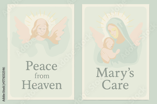 Celestial Peace Banners. Celestial Peace. Two vertical A6 banners with safe margins, centered composition, no elements touching edges, pastel, mint and pink,