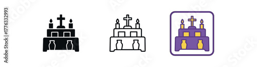 traditional altar steps icon on white background Black silhouette flat icon outline icon and colored icon style purple gold palette three minimal vector icon style