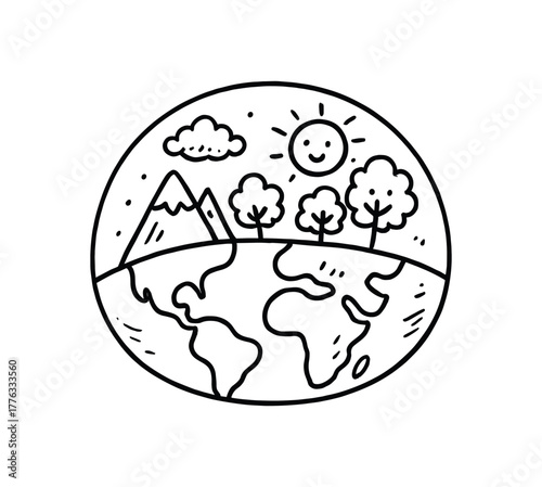 handdrawn cute doodle style biosphere vector line illustration