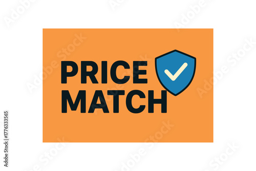 Flat vector banner PRICE MATCH shield with tick strong headline subtle grid assurance marketing style