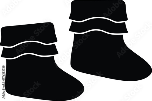 Two black baby booties with frills on a white background illustration