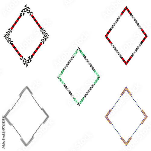 Diamond frame icon. Ornate border symbol. Colorful outline detail. Vector frame emblem. EPS 10.