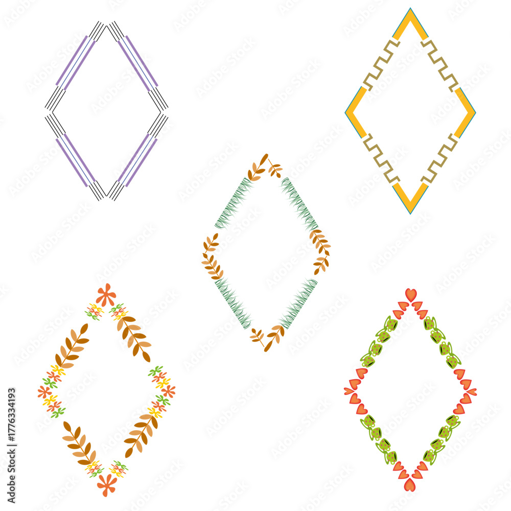 Obraz premium Diamond variety icon. Diverse vector pattern. Multicolor shape set. White background display